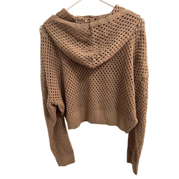 Faded Rose Light Brown Zipper Closure Open Knit Long Sleeve Hoodie Sweater XL - Picture 4 of 8